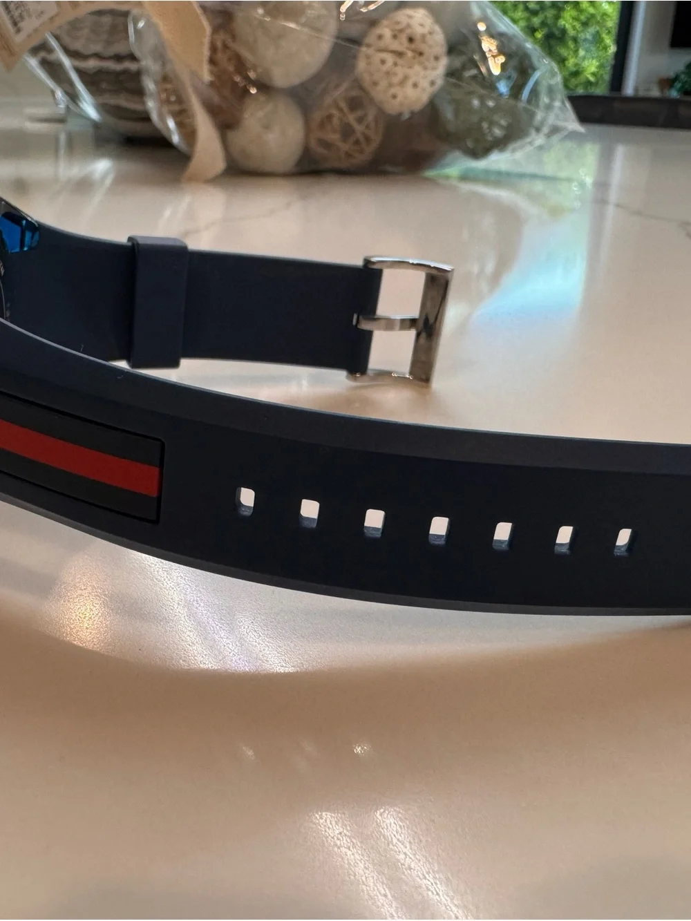 Gucci Blue and Black Silicone Strap Watch with Red Accent